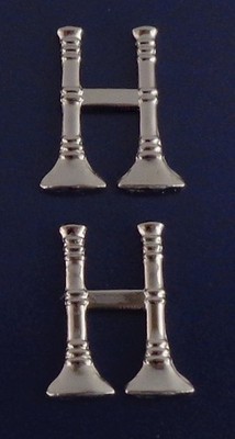2 Bugles Parallel 1'' Polished Silver Nickel Collar Pins FIRE CAPT Captain Large