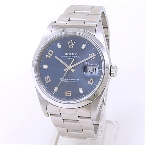 Rolex Oyster Perpetual Date Stainless Steel Oyster Auto Blue Men's Watch 15200