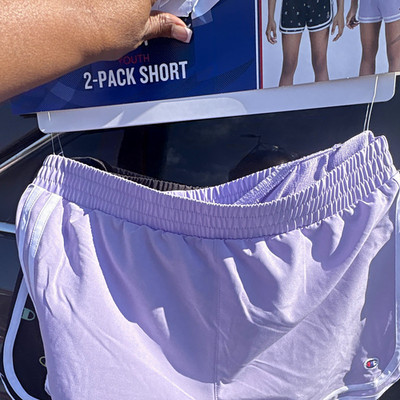 Champion Girls 2-Pack Athletic Shorts 14-16 Purple/Black Logo Drawstring Stretch