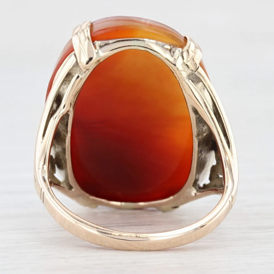 Vintage Carved Sardonyx Cameo Ring 14k Yellow Gold Size 7 Statement - Image 4 of 4