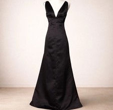 Vera Wang Black Tie Evening Gown Floor Length Satin Black Strappy Corset Back 6