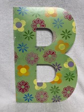 Wooden Letter B Wall Decor Green Floral Daisy Monogram 18in Kids Room