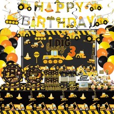 162 Pcs Construction Birthday Party Supplies - Dump Truck Theme Tableware, Backd