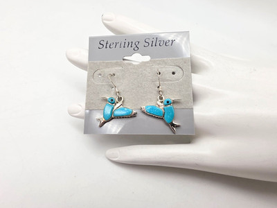 NEU KÜNSTLER MARKIERT ML STERLINGSILBER 925 KOLIBRI OHRRINGE MIT INTARSIERTEM TÜRKIS