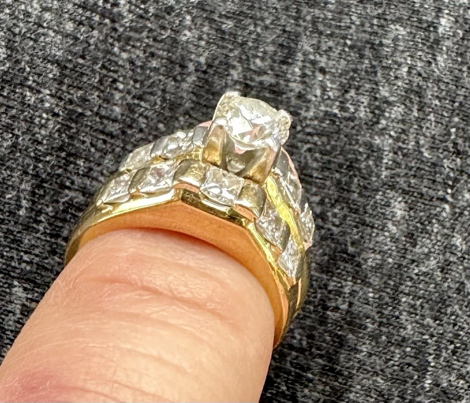 Conjunto de anel de casamento personalizado tamanho 5 diamantes naturais ouro 18k/platina 1,62 Kw total - Imagem 2 de 4