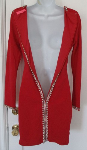 XTaren Red Dress Rhinestone & Faux Pearl Embellished Lined 21" Back Zip Womens S - Picture 8 of 15