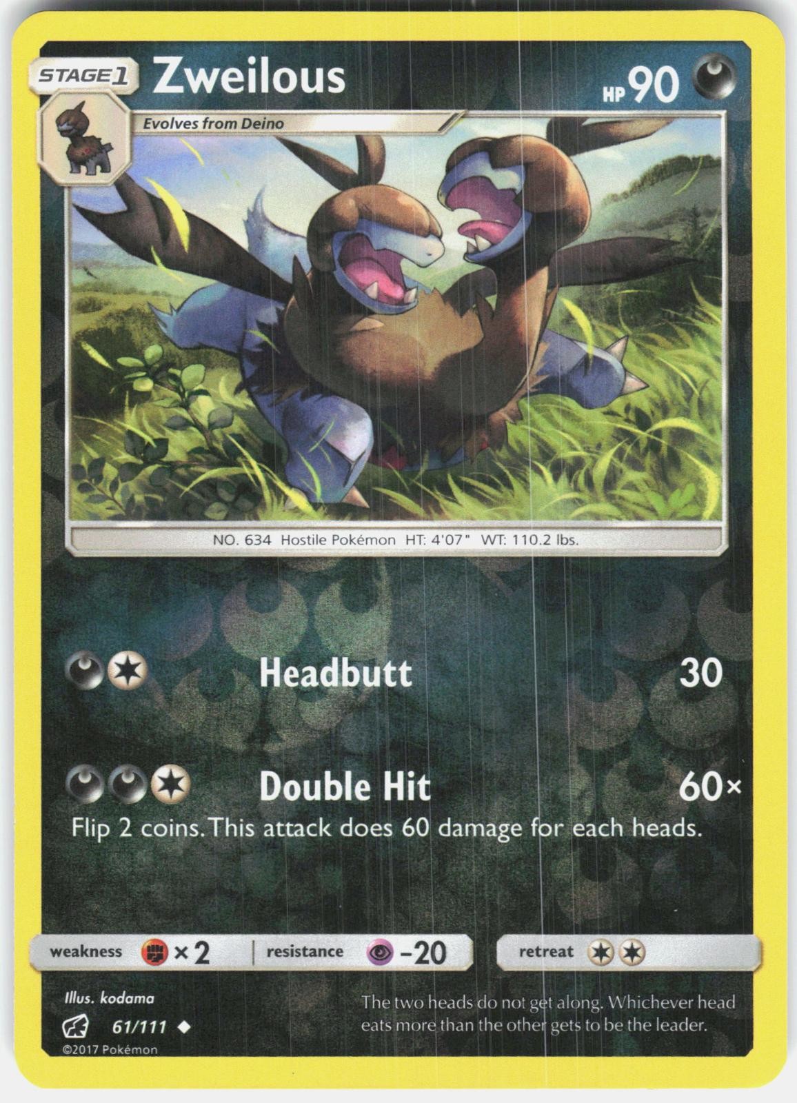 Zweilous 61/111 Uncommon Crimson Invasion Pokemon Reverse Holo Lightly Played