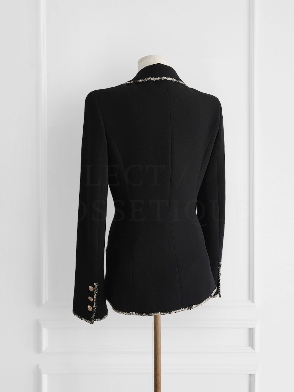 CHANEL 05C [DEVIL WEARS PRADA] VINTAGE BLACK WOOL CC PATCH JACKET FR38 image 6
