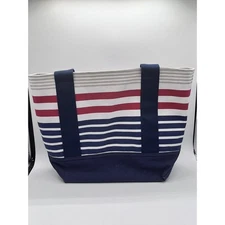 Pottery Barn Kids tote bag canvas 13x15 red white blue striped