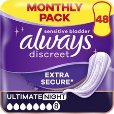 Image of 48 count Always Discreet Incontinence Pads Plus Women Ultimate Night Heavy Leak