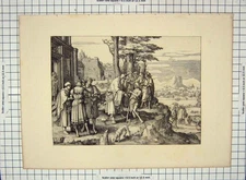 Original Old Antique Print Scene People War Costumes Buildings
