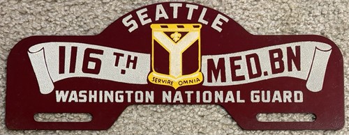 Beautiful New Old Stock Seattle Washington National Guard License Plate Topper