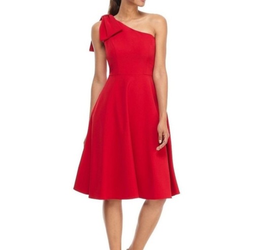 Gal Meets Glam Yvonne Dress in Ruby Red Size 10 | One Shoulder | Fit and Flare