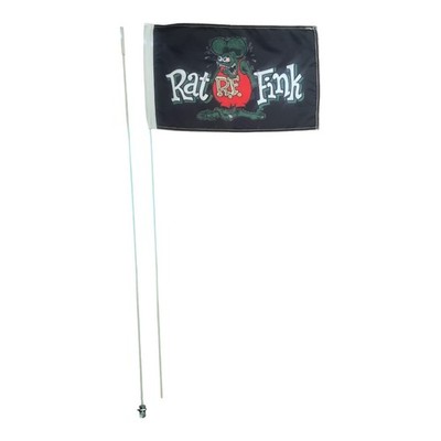 JLP 2 Part 7 Ft Tall 1/4 In Pole 19x12 In Flag San Sport Whip Rat Fink Black