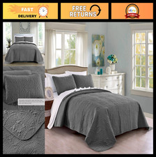 Oversized King Quilt Set - Dark Grey Microfiber Coverlet, 3 Piece with Shams, Al