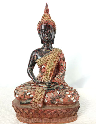 Decorative Thai Seated Buddha Resin Sculpture Figure 11'' Tall (WH)