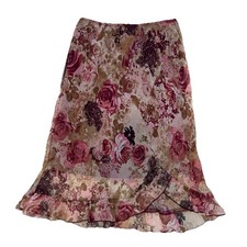 VTG Women Y2K 90s Midi Skirt L Floral Whimsigoth Dark Romantic Fairy Sheer Over