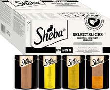 120 x 85g Sheba Select Slices Adult Wet Cat Food Pouches Mixed Poultry in Gravy 3.82 per kilo