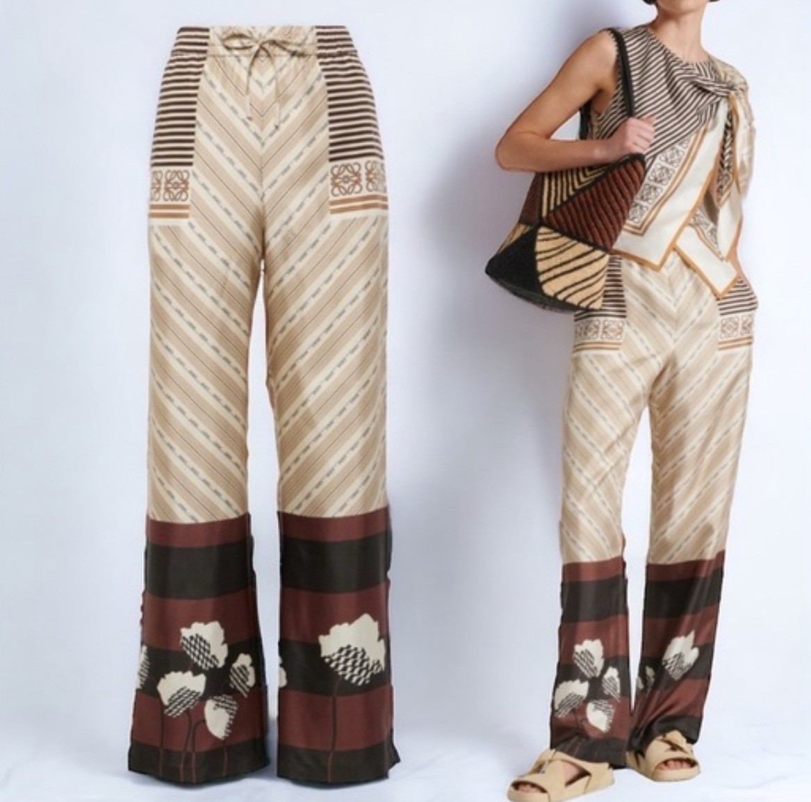 LOEWE + Paula's Ibiza printed silk-satin straight-leg trousers  S NEW WITH TAGS