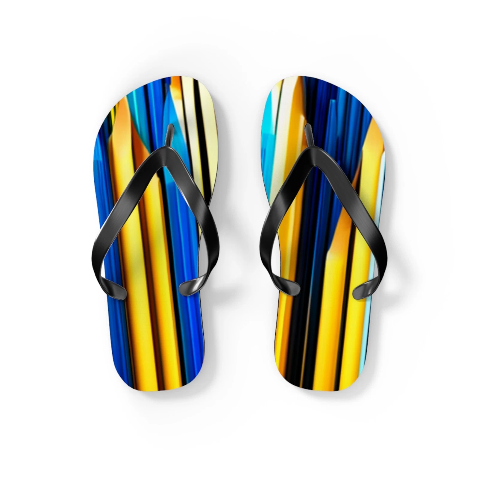 Blue Yellow Striped Flip Flops Mens Womens Soft Cushioned Sandals