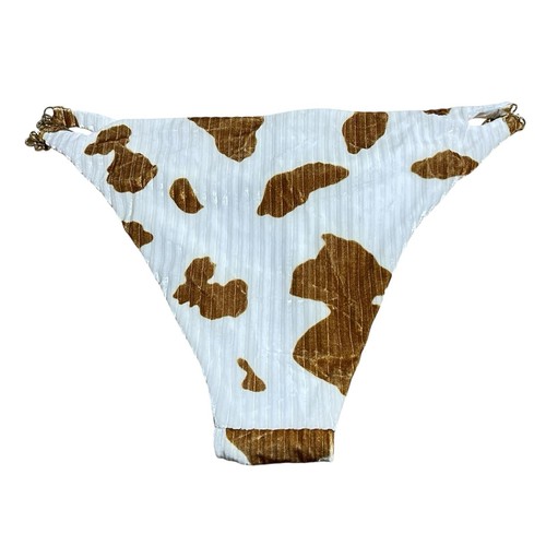 Shein Bikinihose Kuhmuster Samt gerippt Größe L weiß braun gold Kette neu ohne Etikett - Bild 3 von 6