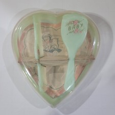 1950s Baby Boy Girl Mint Green Roses & Gold Accent Brush & Comb Gift Box Set Vtg