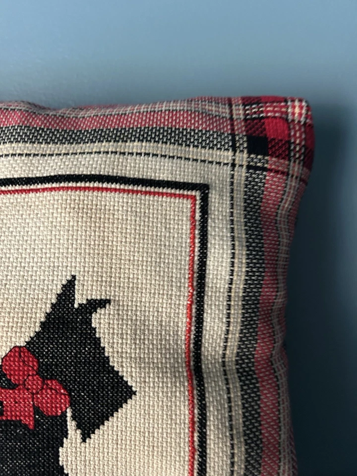 Travesseiro xadrez feito à mão Scottie Dog ponto cruz Ralph Lauren Natal 9,5 - Imagem 4 de 4