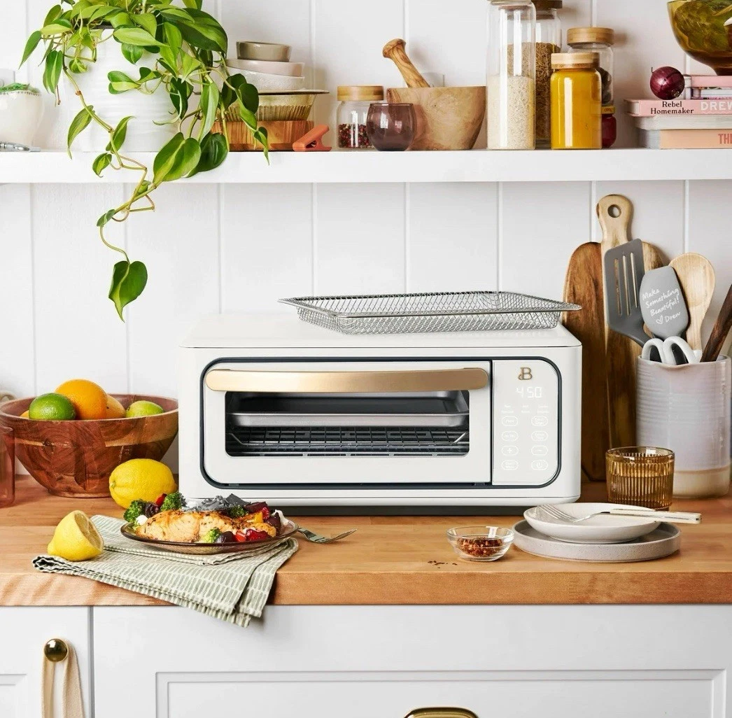 Drew Barrymore White Icing 9-Slice Infrared Air Fry Toaster Oven, 1800W