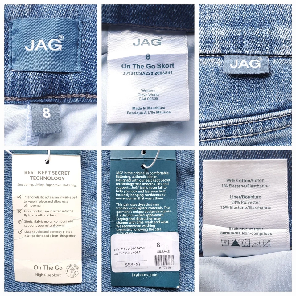 JAG на ходу джинсовой ткани высоты skort Sz 8 Silver Lake синий тянуть на подкладке карманы - Изображение 4 из 4