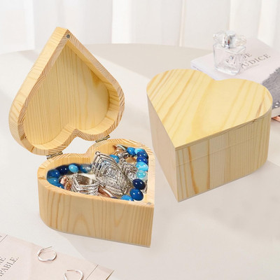 2 Stück Herz Box aus Holz, Holzkiste in Herzform, Holzbox mit Deckel Klein,Herz