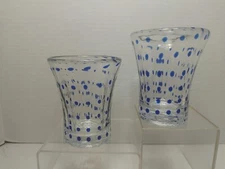Hand Blown Blue Polka Dot Flared Rocks Glasses 10oz Set Of 2 Barware Drinkware
