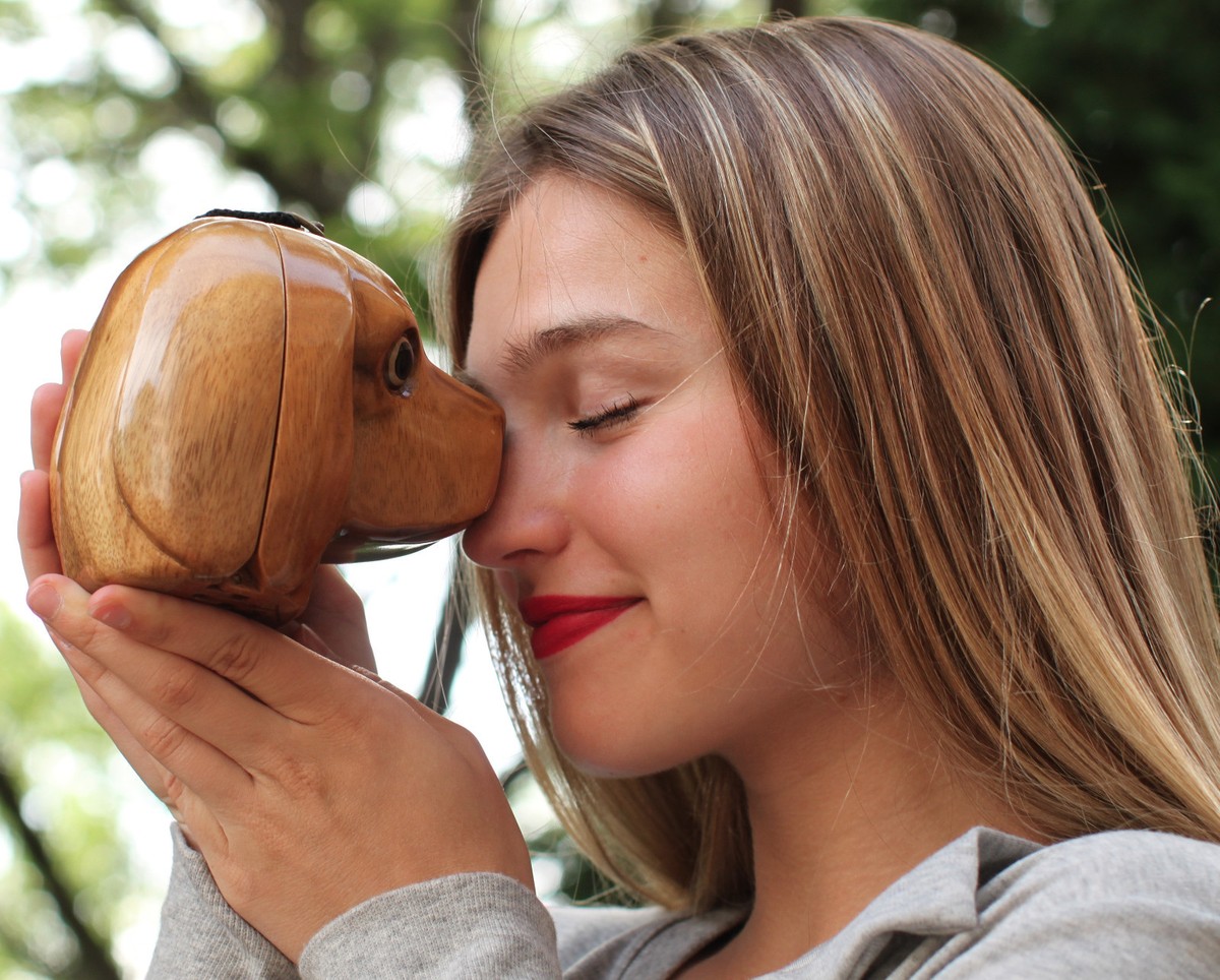 TIMMY WOODS DALMATIAN BLACK & WHITE DOG HEAD HAND CARVED BAG
