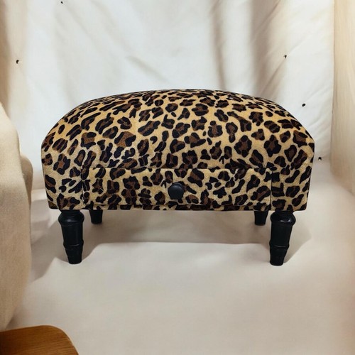 Leopard Fabric Tapestry Ottoman Footstool With Drawer Lounge Padded Footstool - Picture 2 of 8