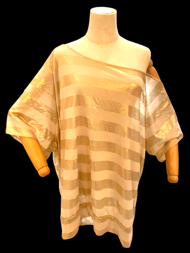 Twist Tees Gold Striped Off the Shoulder T-Shirt Top Size 4X (Plus)