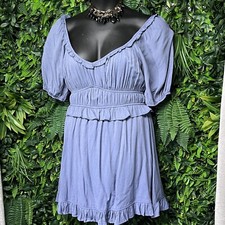 TRIXXI Dress Women Large Blue Off Shoulder Ruffle Pleated Empire Waist 2440