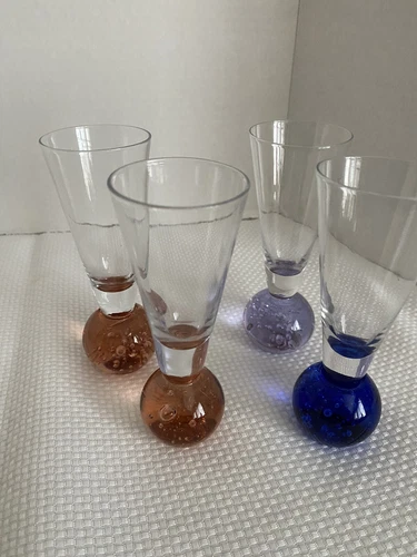 Vintage Color Bubble Bottom Shot Glasses Set of 4