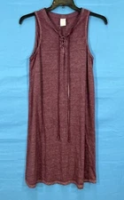 TIME AND TRU Maroon SLUB KNIT Sleeveless LACED V-NECK A-Line DRESS Sz M/8-10