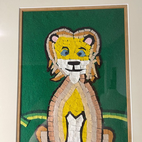 Handmade Framed Felt Mosaic Lion Picture Art Jungle Decor 19 x 14 - Picture 2 of 5