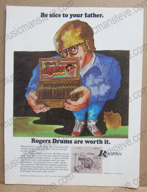 1970s ROGERS DRUM color print ad - Nice To Father "Rogers Drums are worth it"