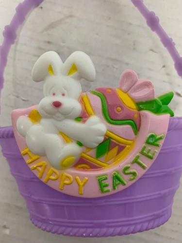 Set of 2 Plastic Pink Purple Happy Easter Bunny Spring Candy Gift Decor Basket - Picture 8 of 10