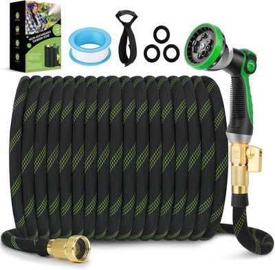 25 Ft Garden Hose   Lightweight, Kink-Free, 10-Pattern Nozzle, Leak-Proof, 3750D