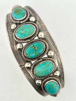 Old Fred Harvey Era Circa 1930 s Turquoise Whirling Logs Cuff Bracelet