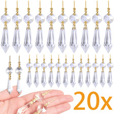 20PCs Chandelier Lamp Clear Crystal Icicle Prisms Bead Hanging Gold Pendant