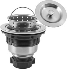 Kitchen Sink Drain Assembly 3-1/2-Inch Strainer and Stopper with Basket NEW