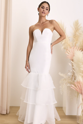 NWT Lulus Forever Passionate White Organza Strapless Tiered Maxi Dress |  eBay