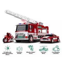2024 HESS TOY TRUCK 60TH ANNIV FIRE TRUCK CAR & MOTORCYCLE CHRISTMAS In Hand