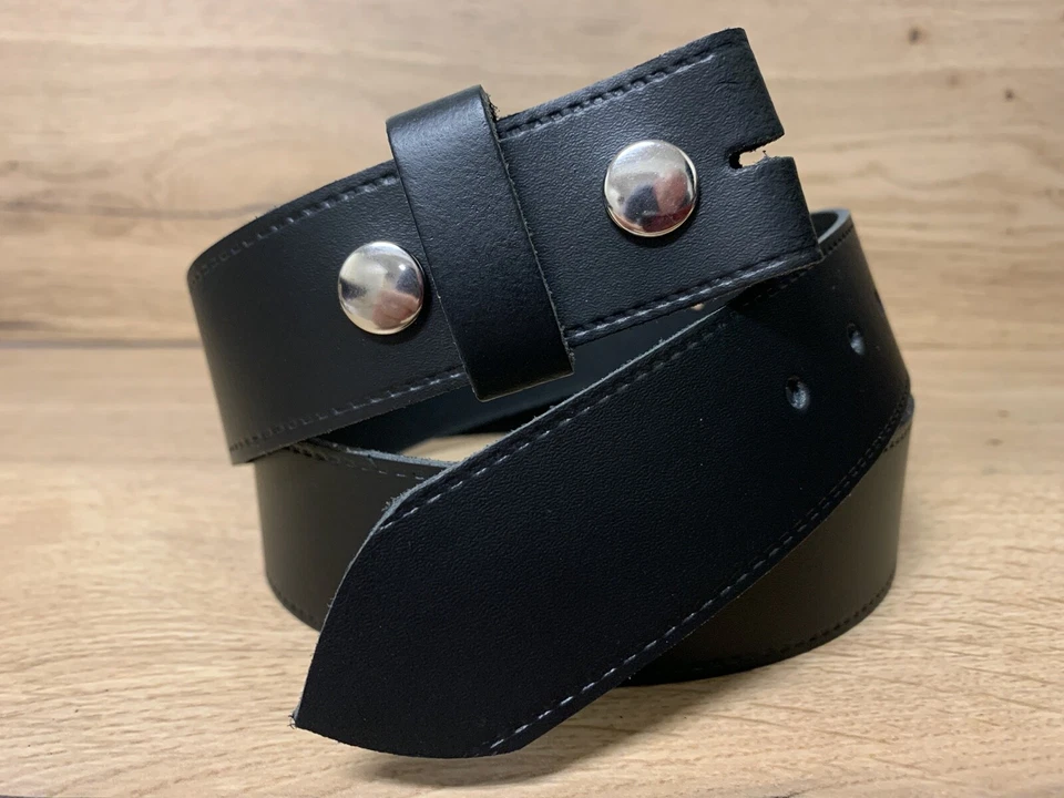 Cinturón de cuero real a presión de cuero negro hecho en el Reino Unido Foto 4 de 4