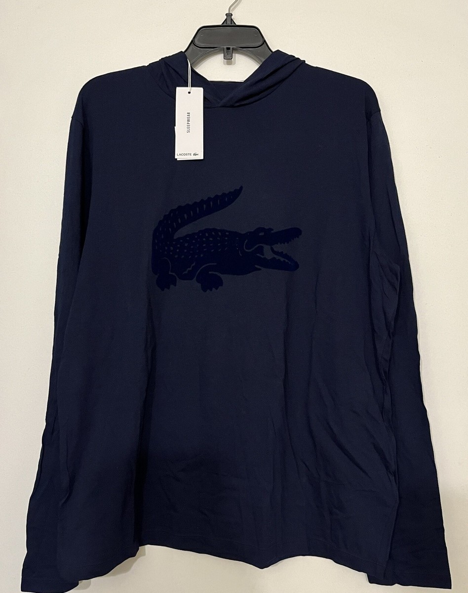 Lacoste Hoodie Mens Large Sleepwear Embossed Croc Logo Navy Blue
