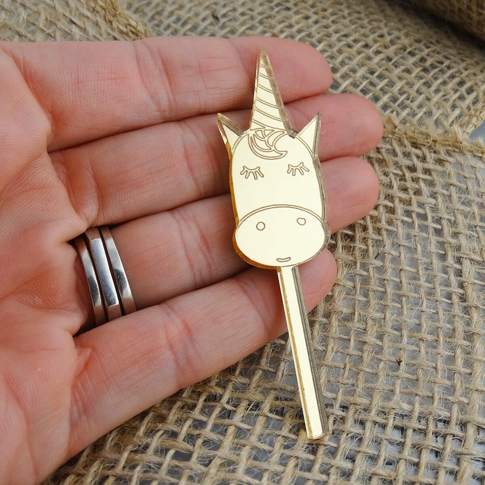 Toppers para Cupcakes Unicornio - Juego de 12 Espejo Dorado Acrílico - Selección de Pasteles para Fiesta Infantil Foto 2 de 4