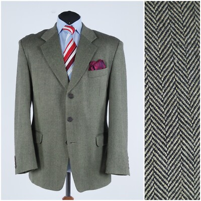 Herren Fischgrät Blazer 42R UK Größe CACHAREL Wolle Kaschmir Sport Mantel Jacke